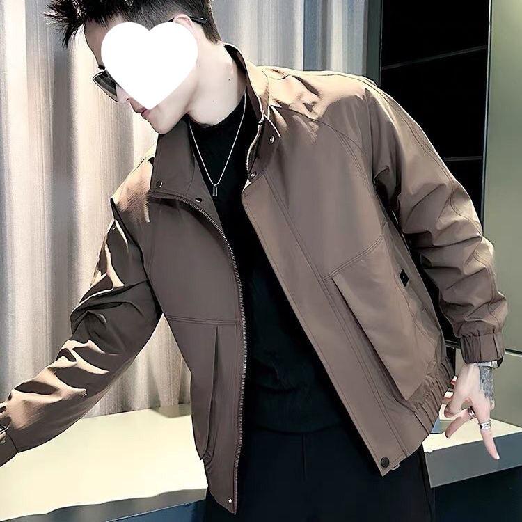 Men's Khaki Stand Collar Casual Jacket - Handsome & Trendy for Spring/Autumn