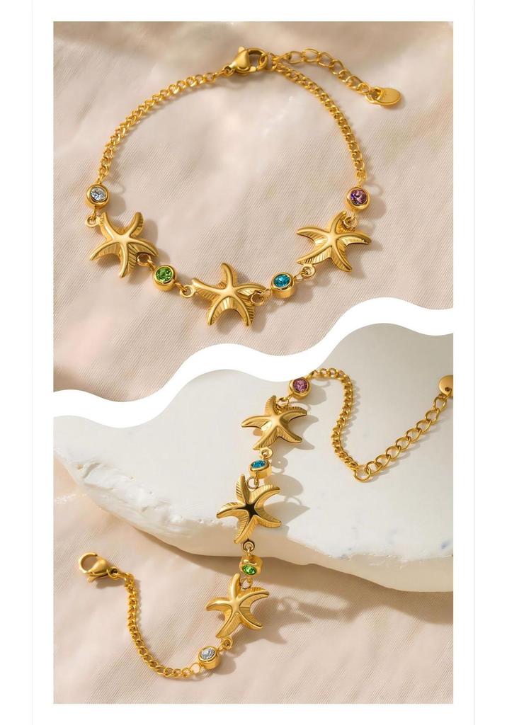 18K Gold Zircon Starfish Bracelet for Women - High-End Titanium Stainless Steel Jewelry