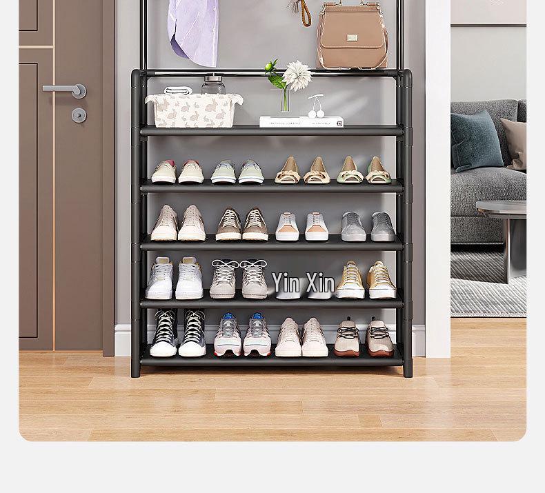 Multi-layer Dustproof Shoe & Hat Rack with Integrated Coat Rack for Indoor Use