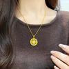 Gold Sunflower Totem Pendant Necklace - Full Diamond Round Tag Gift for Girlfriend