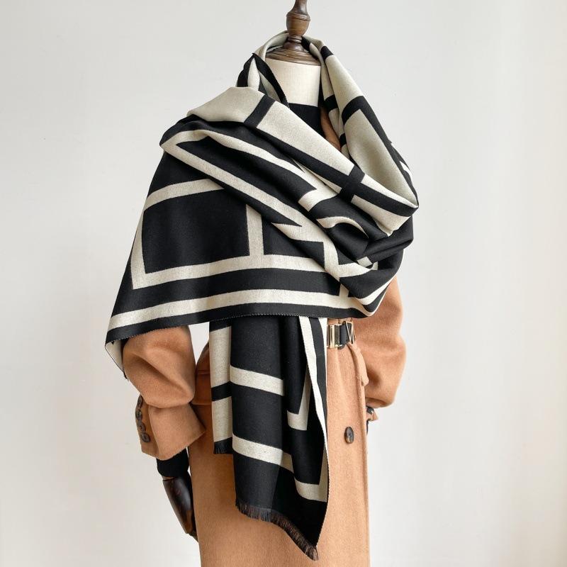 Classic Scarf Women's Autumn and Winter Versatile Imitation Cashmere Double-sided Thickened Warm Shawl Simple Business Scarf