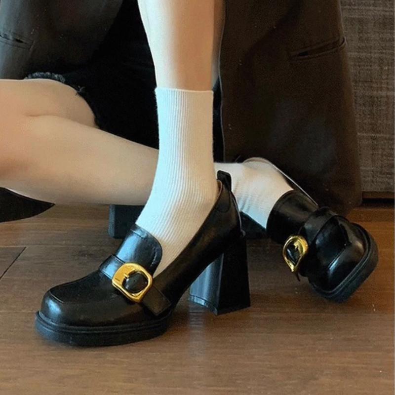Fashion High Heels Women Mary Jance Shoes Dress Fashion Lolita Leather Shoes Chunky Designer Woman Pumps 2025 Summer New Zapatos Mujer