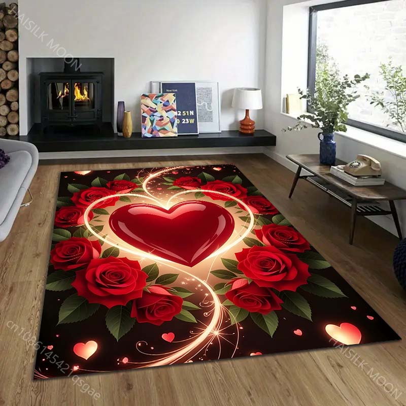 Multiple sizes Romantic Love Rose Carpet Pattern Carpet for Living Room Bedroom Sofa Home Decor Non-slip Floor Mat Luxury Gift