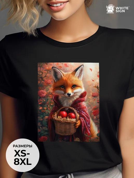 Oversized cotton T-shirt: Fox and Rosebushes XL