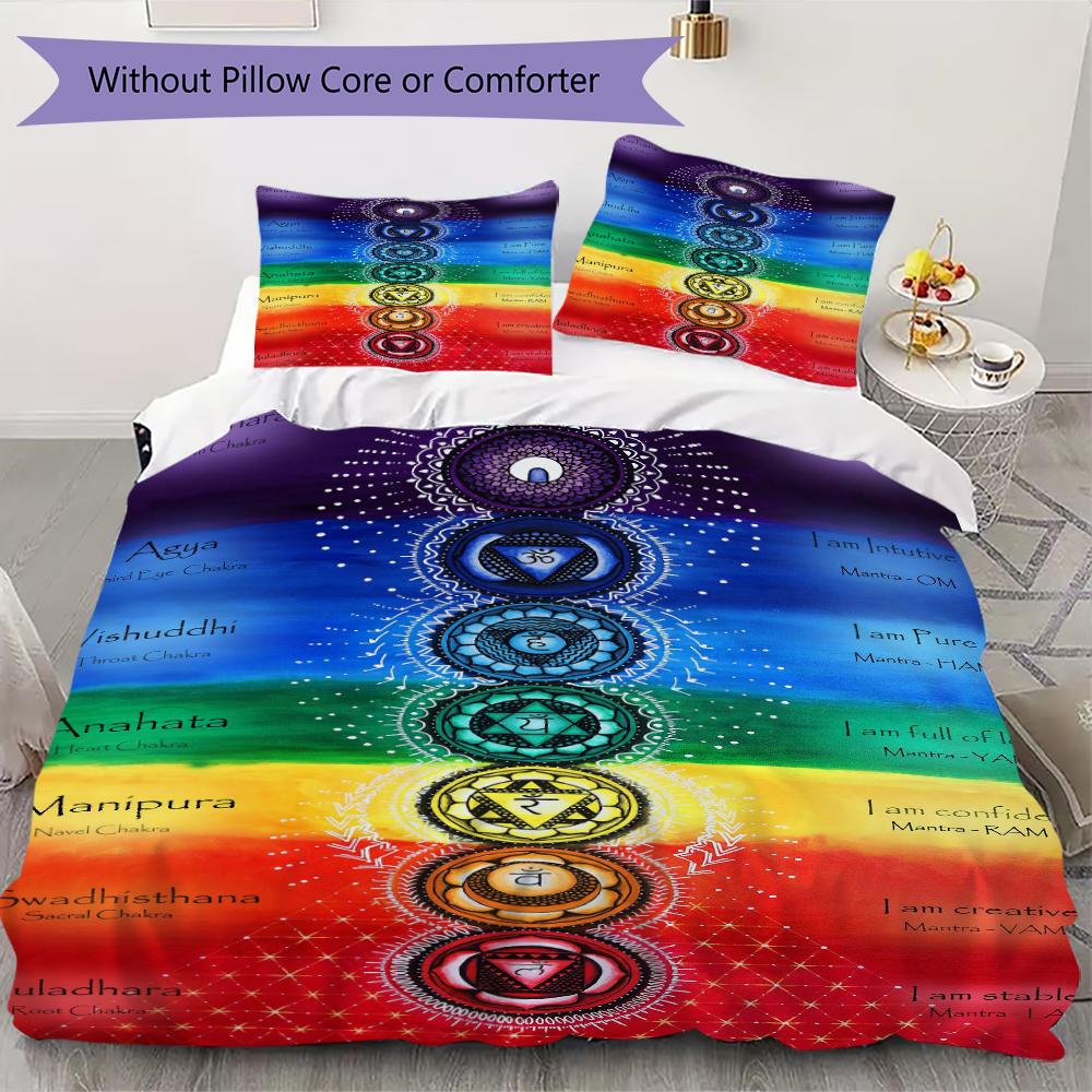 1PC Chakras Theme Bedding Quilt Set Quilt Cover Pillowcase Home Decoration Birthday Gift (1 * Duvet Cover + 2 * Pillowcase, Without core)A12