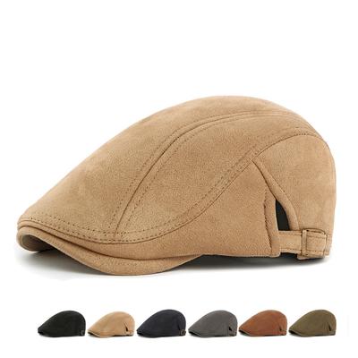 Chapeau Automne Hiver Homme Béret en Daim Femme Casquette Vintage Britannique à Visière Casquette à Visière