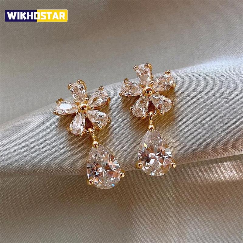 Light Luxury Zircon Stud Earrings Women's Fashion Flower Leaf Earrings Elegant Imitation Pearl Ear Stud Party Wedding Jewelry
