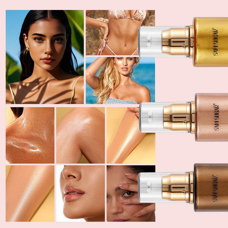100ml Perlmutt Roségold Körper Schimmeröl Highlighter - Gesicht Aufhellen Glitzer Bronzer Haut Glanz Illuminator Make-up Glanz Flüssig