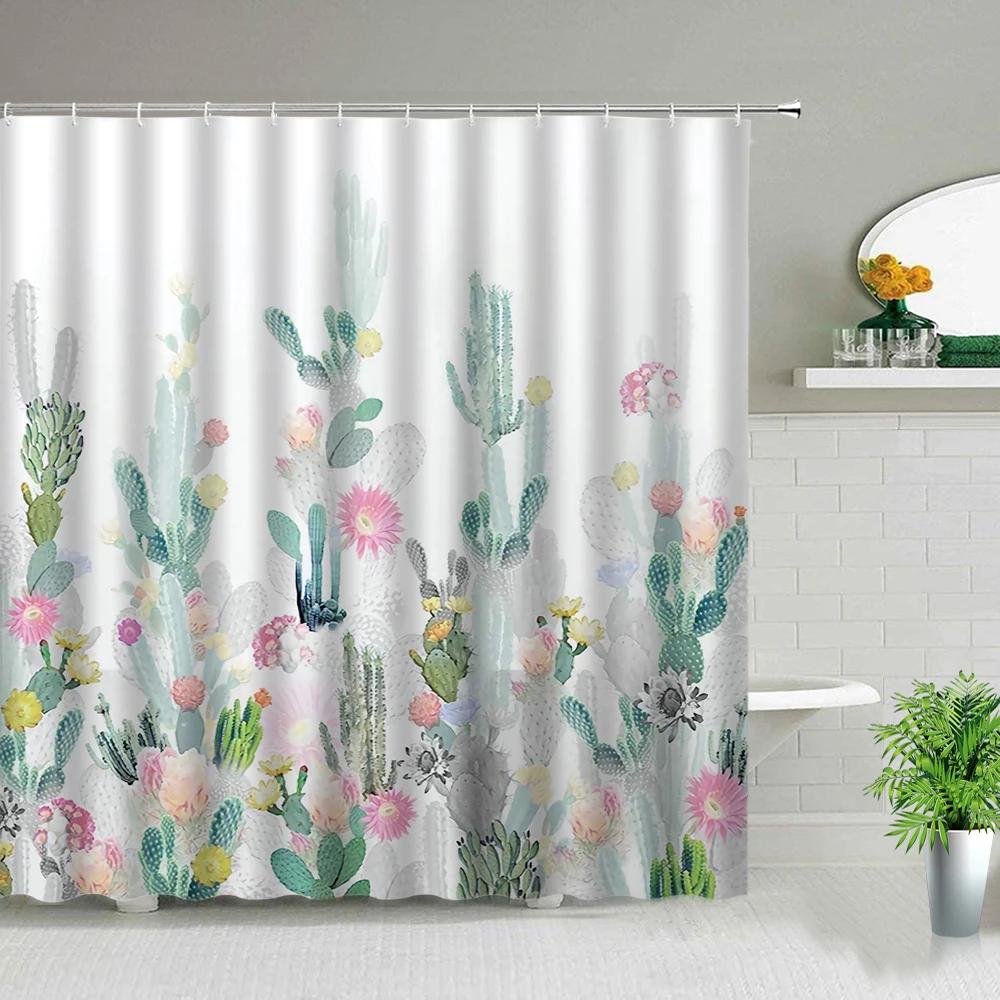 Sunflower Flower Wood Grain Plant Scenery Bathroom Shower Curtain Cactus Butterfly Bee Floral Landscape Bath Curtains With Hooks