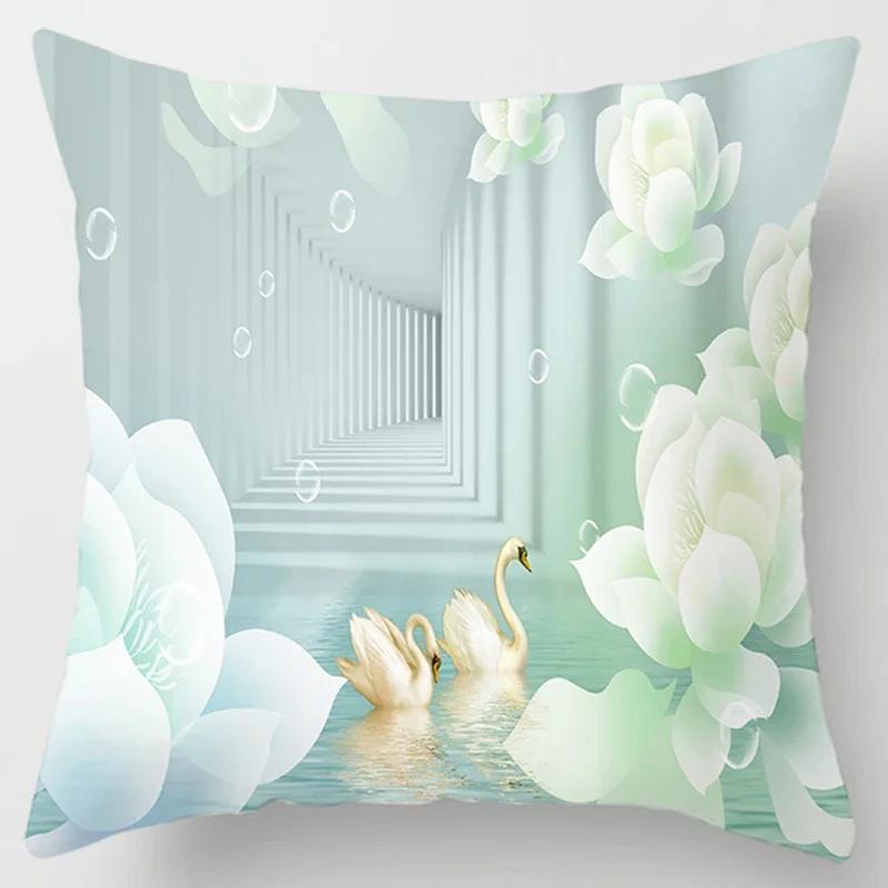 Square Pillow Case, D Printing Flower, Elegant and Fresh, Home Decoration, Living Room Sofa Cushion Cover, Pillow Case
