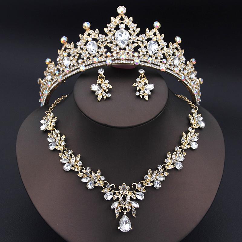 Princess Crown Jewelry Sets for Women Tiaras Wedding Necklace Earrings Sets Girls Party Prom Costume Jewelry Set