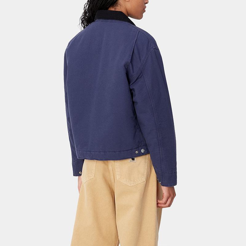 Carhartt WIP FW24 Womens OG Detroit Jacket Classic Loose Fit Square Label Zip Long Sleeve Detroit Collar Jacket Women Jackets Blue I032236-2CR-02