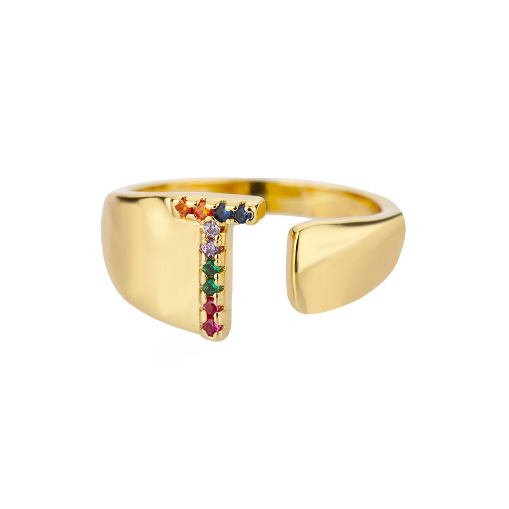 Rainbow Zircon Letter Rings For Women Mote Chunky Bred Letter AZ Rustfritt stål Ring Bryllup Boho Smykker Gave 2024