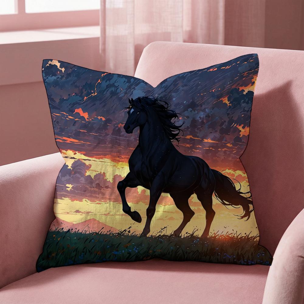Rider Horse Painting Cushion Cover Multi-Scene Pillow Cover for Home & Car - Reversible, Soft & Durable for Daily Use