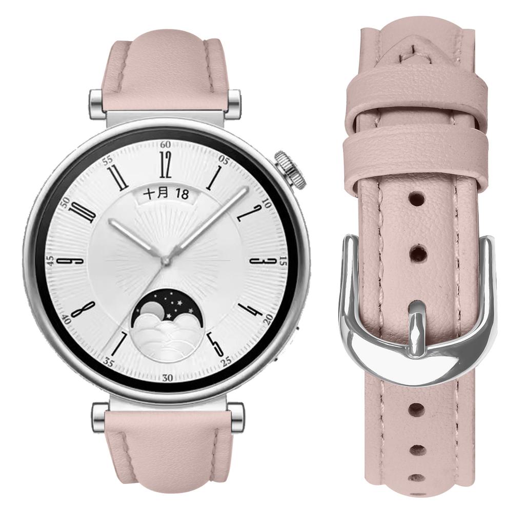 For Huawei Watch GT 5 41mm Watch Band 18mm Slim Genuine Cow Leather Strap with Silver Buckle