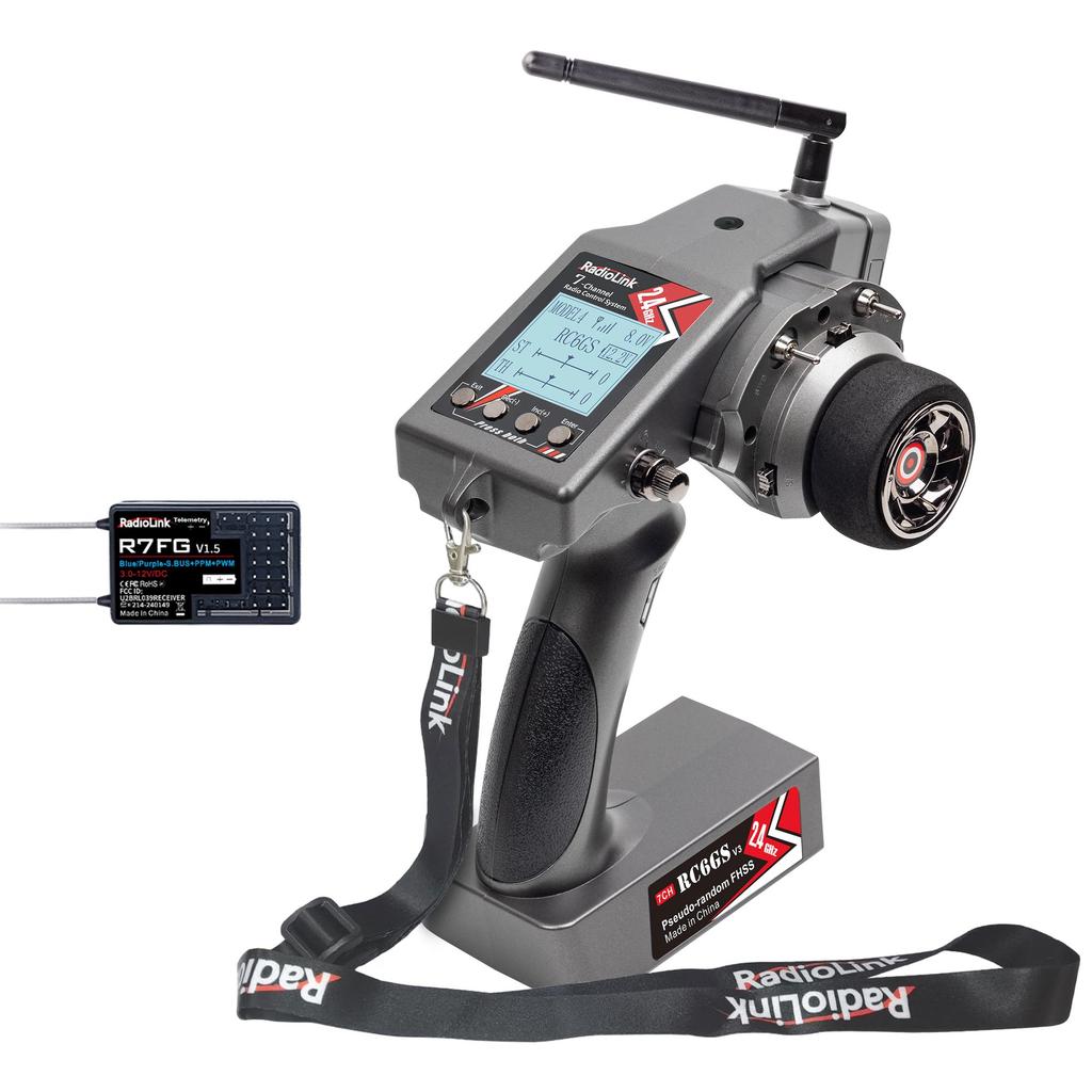 Radiolink RC6GS V3 7-Channel RC Transmitter with R7FG Gyro Waterproof Receiver, FHSS 2.4GHz Radio Control System, 30-Model Storage, Voltage