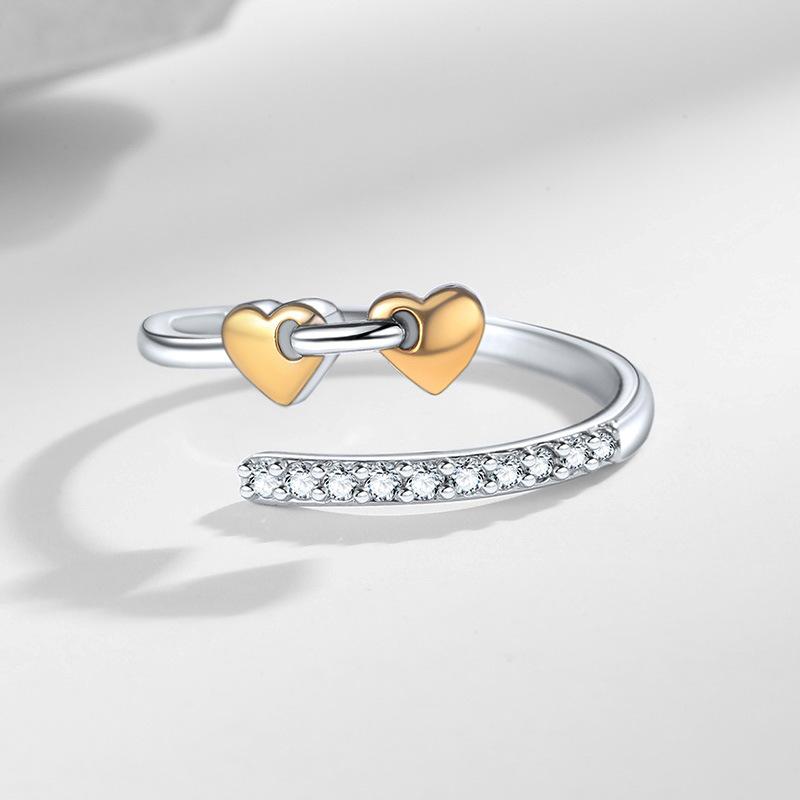 Women's Cross Heart Ring with Inlaid Zircon Diamonds, European-American Style, Versatile Index Finger Jewelry