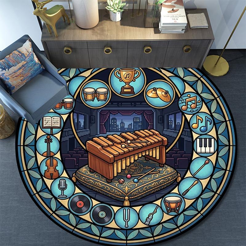 Music Instruments Symphony Round Area Rug Under Office Chairs Bedroom Living Room Home Decor