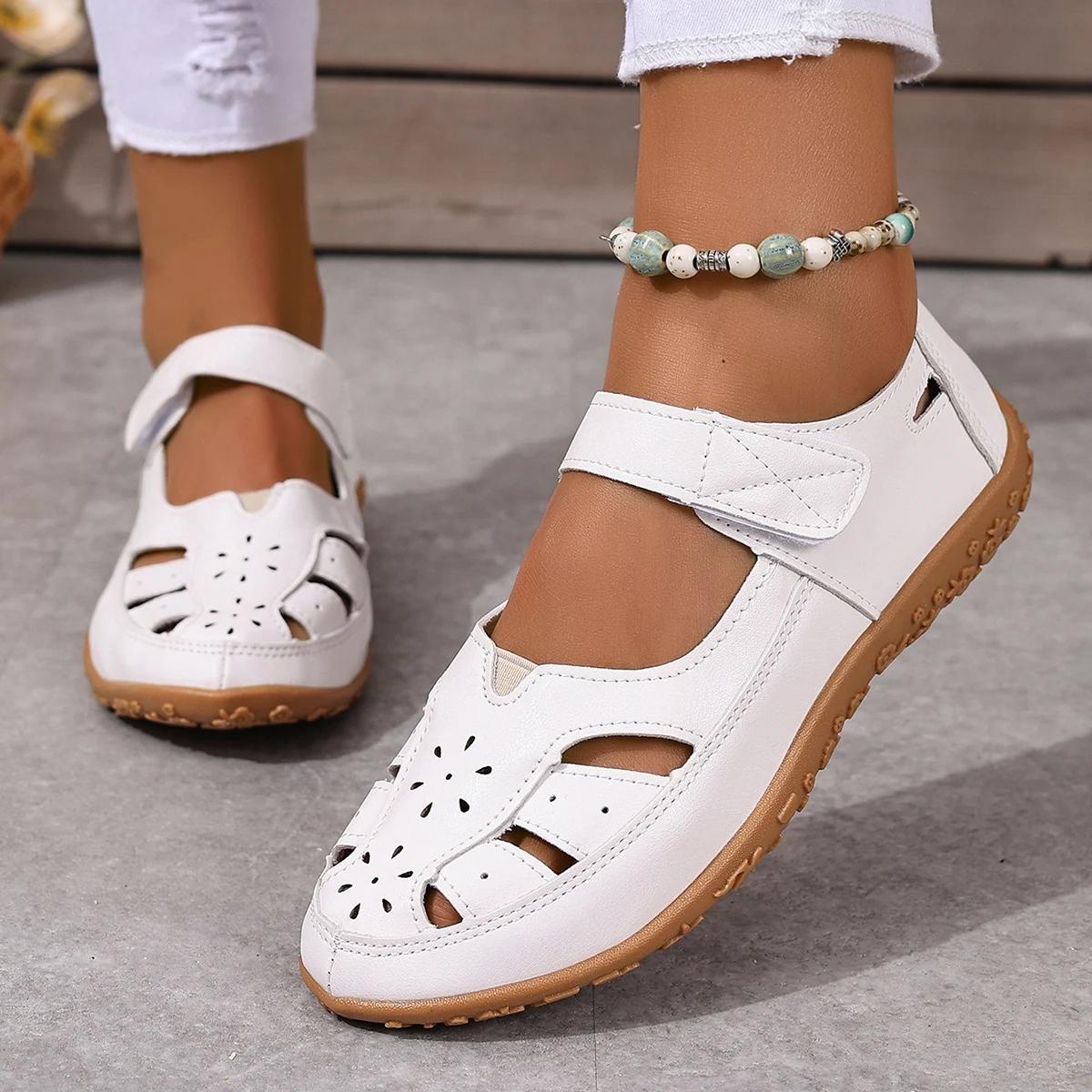 

Fashion Women Gladiator Sandals Hollow Out Flat Sandals New Leather Summer Shoes Woman Ladies Casual Soft Bottom Female Beach Sandal 43 белый