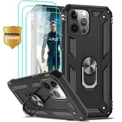 Case for iPhone 13 Pro - Ultra Resistant - Black - 2 Tempered Glass - 360° Rotating Stand - Hard PC