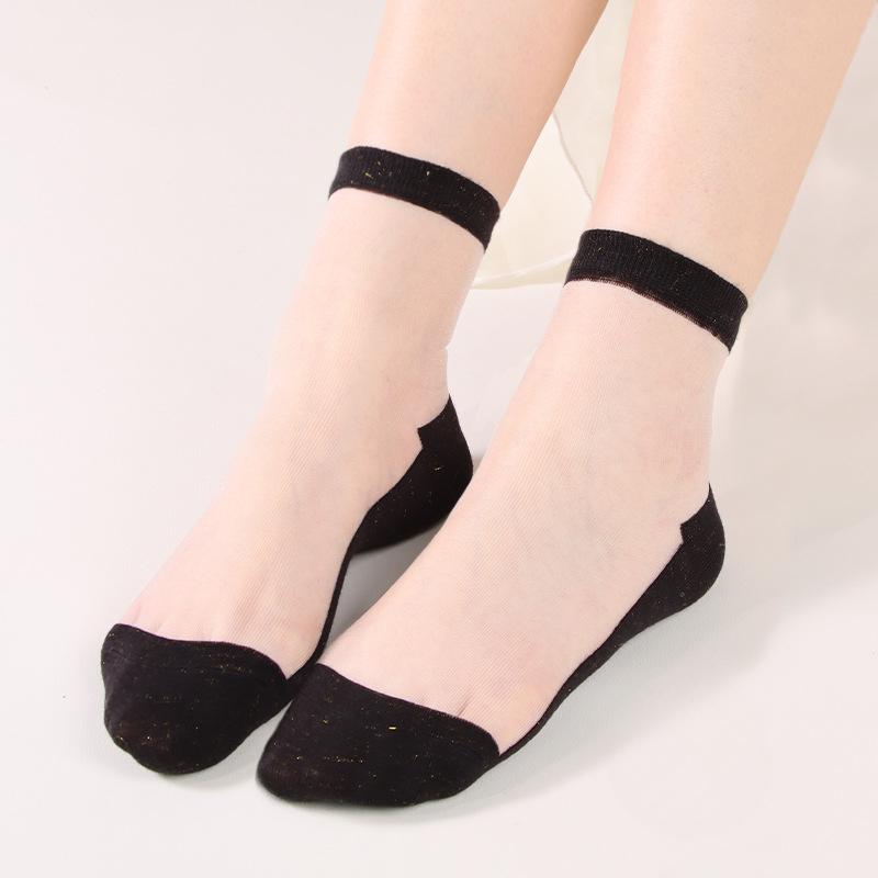 Women's Spring and Summer Fashionable Transparent Crystal Silk Cotton Socks