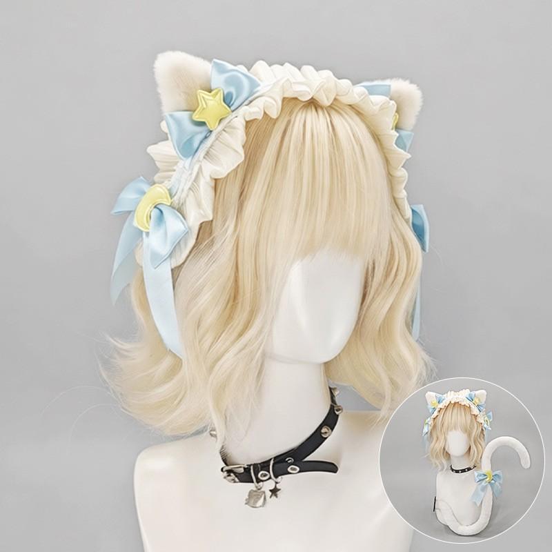 Fluffy Cat Ear Headband Cosplay Anime Convention Y2K Kawaii Lolita Hair Accessory Plush Hairband