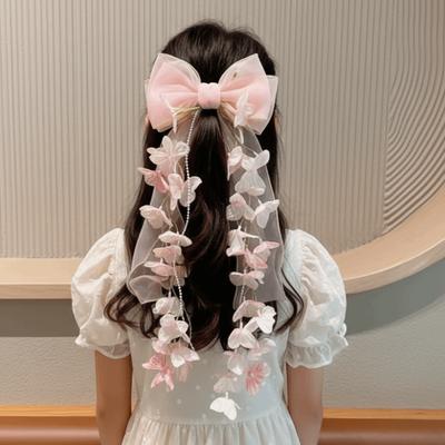 Beaded-streamer Girls Floral Hairpins Oversized Tulle Ribbon Streamers  Recitals
