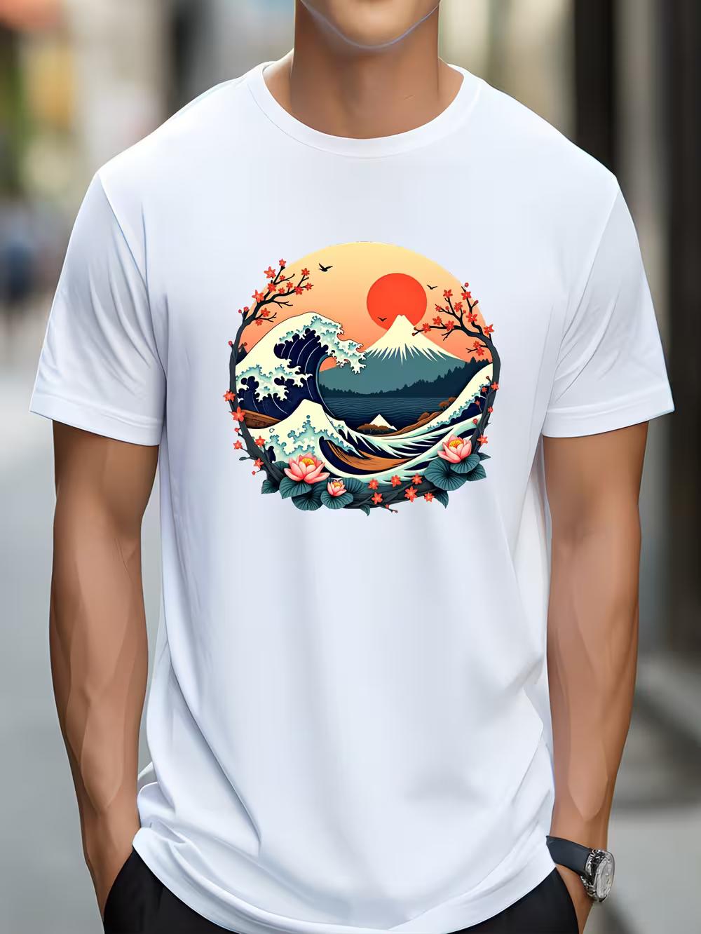 Circular Landscape Scene Cotton Men s T-shirt M