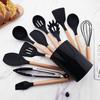 1pcs Black Silicone Balloon Whisk,Heat Resistant Non Scratch Coated Kitchen Whisk with Wooden Handle for Blending Whisking Beating Stirring Cooking