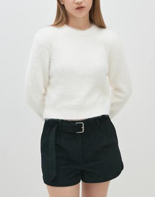 Meleugo Women'S Fuzzy Round Neck Knit [Ivory]