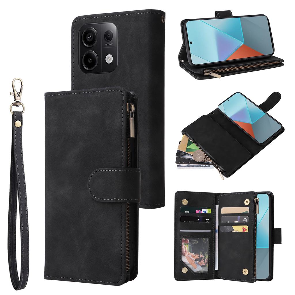 Fotorahmen Lederhülle Riemenabdeckung für Redmi Note 13/Note 13 Pro Plus, für Google Pixel 8 Pro Reißverschluss Flip-Hülle