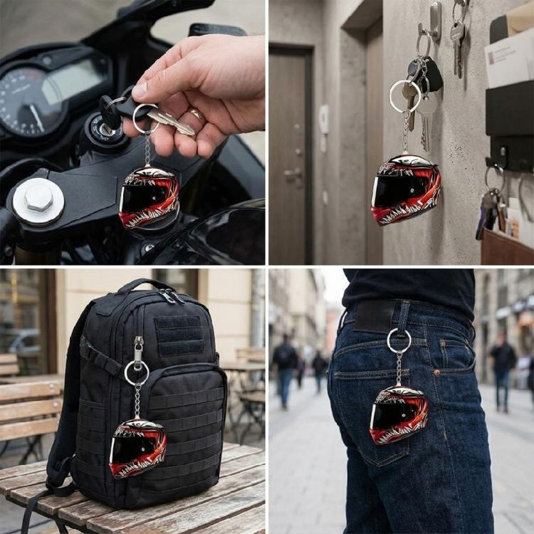 Μπρελόκ Κράνος Στυλ Μοτοσικλέτας Ακρυλικό Επίπεδο Στολίδι με Αλυσίδα και Μεταλλικούς Κρίκους για Κλειδοθήκες και Διακόσμηση Καθρέφτη Αυτοκινήτου