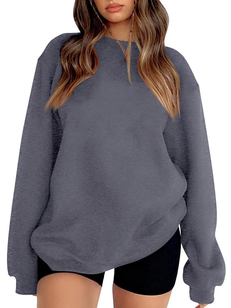 2024 Autumn/Winter Women's Casual Loose Solid Color Round Neck Hoodie