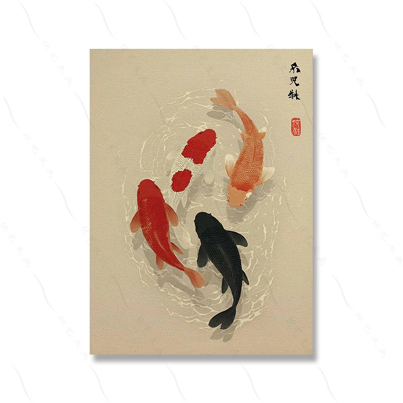 Japanese Koi Fish Poster Minimalist Asian Wall Art Zen Water Painting Japandi Decor Tranquil Pond Print Modern Oriental Murals
