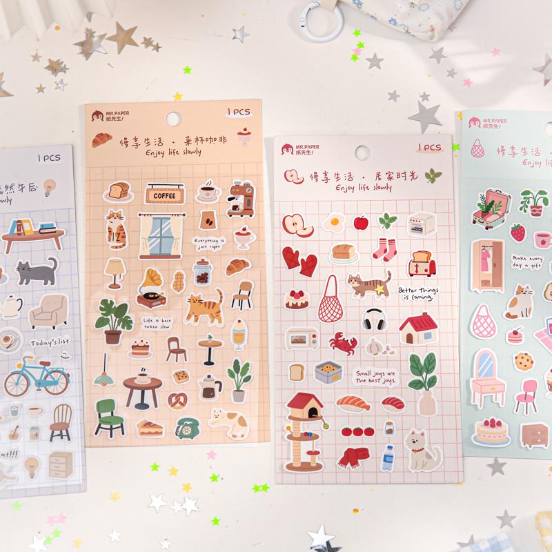 JIAMEI Slow Life Series Kawaii Ins Cartoon Small Pattern Die Cutting Stickers DIY Diary Scrapbook Aesthetic Stationery Stickers