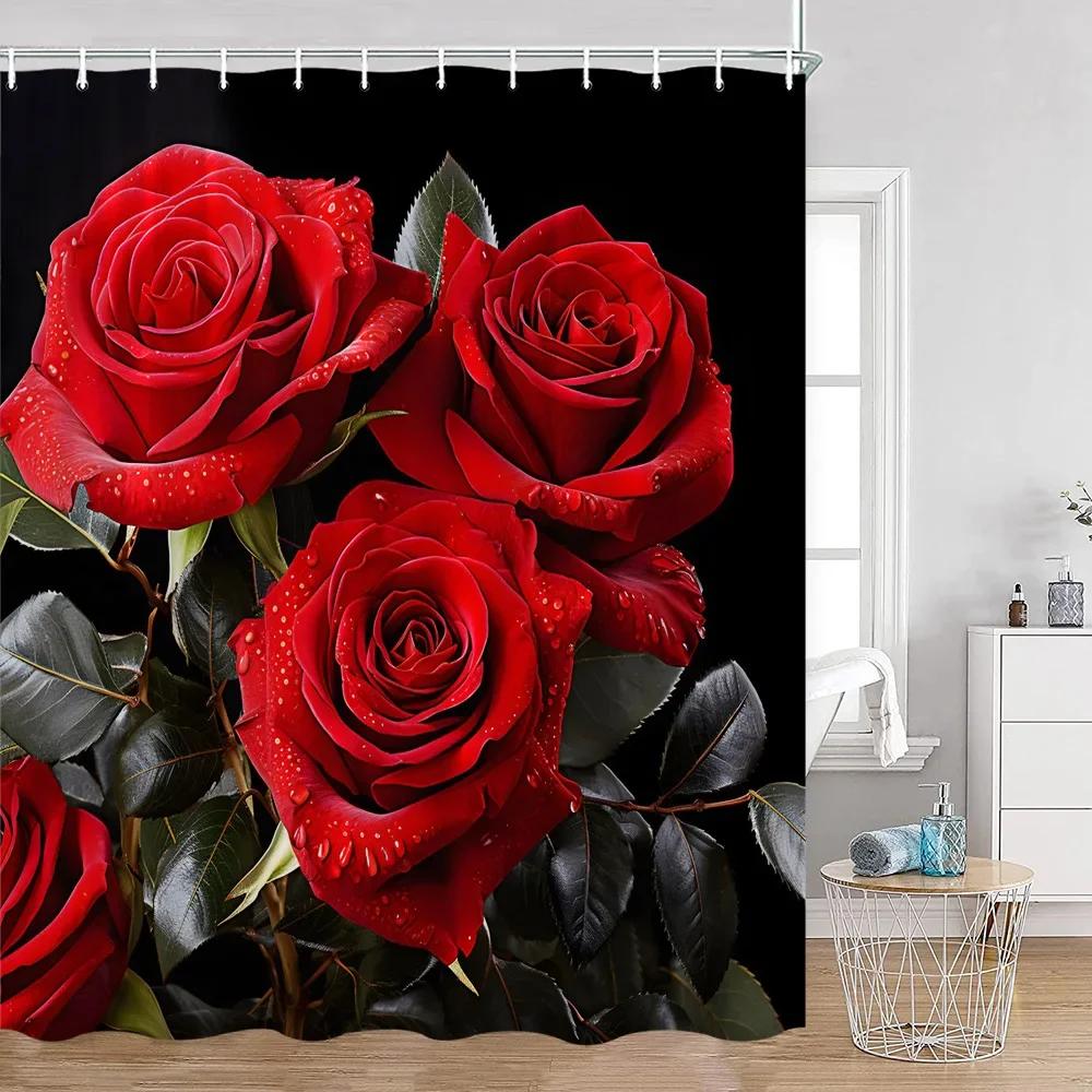 Romantic Rose Shower Curtain - Vibrant Floral & Butterfly Designs for Elegant Bathroom Décor, Waterproof, Easy Care & Soft Touch