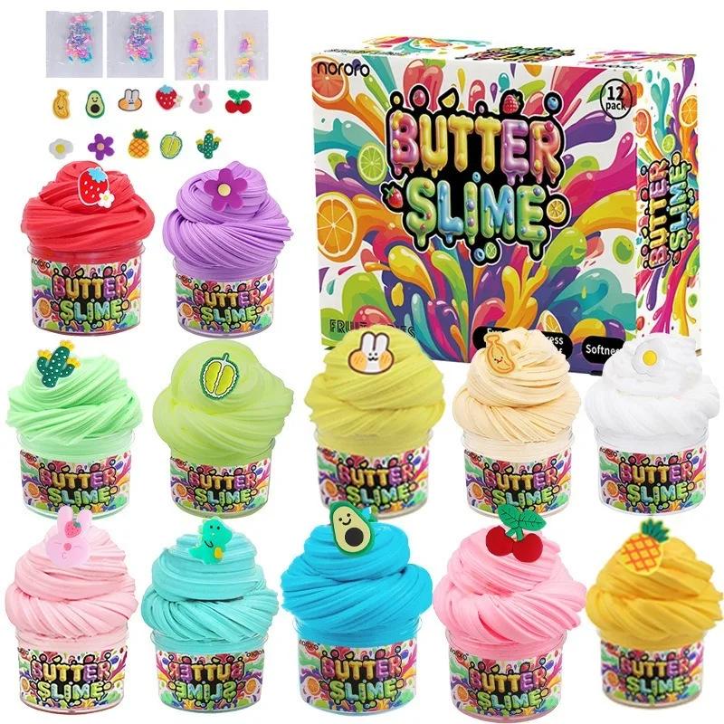 Festliches Super Butter Slime Kit, Flauschiger Wolkenknete mit Schaumstoff-Anhängern, DIY Kunsthandwerk Zubehör zur Entspannung Feiertagsgeschenk Geschenke