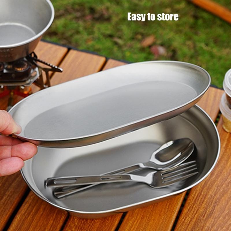Rusts Resistant Stainless Steel Dinner Plates/ Soup Basin Dinnerwares for Camping Barbecues and Family Gatherings