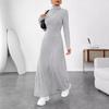 Fashion Slim A-line Maxi Dress for Women Autumn Winter Solid Turtleneck Collar Bodycon Dress Long Sleeve Elastic Knitted Dresses