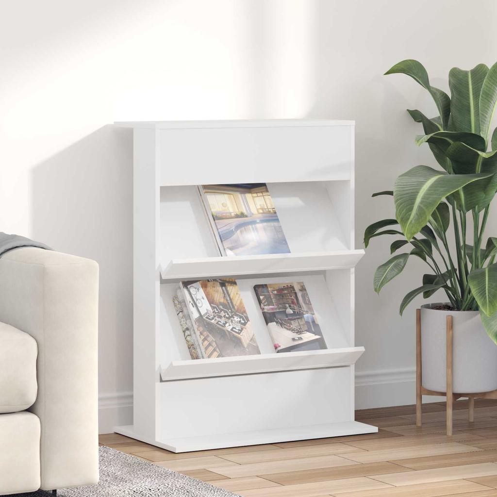 Magazine Shelf with Shelves White 70 x 41 x 96 cm Engineered Wood