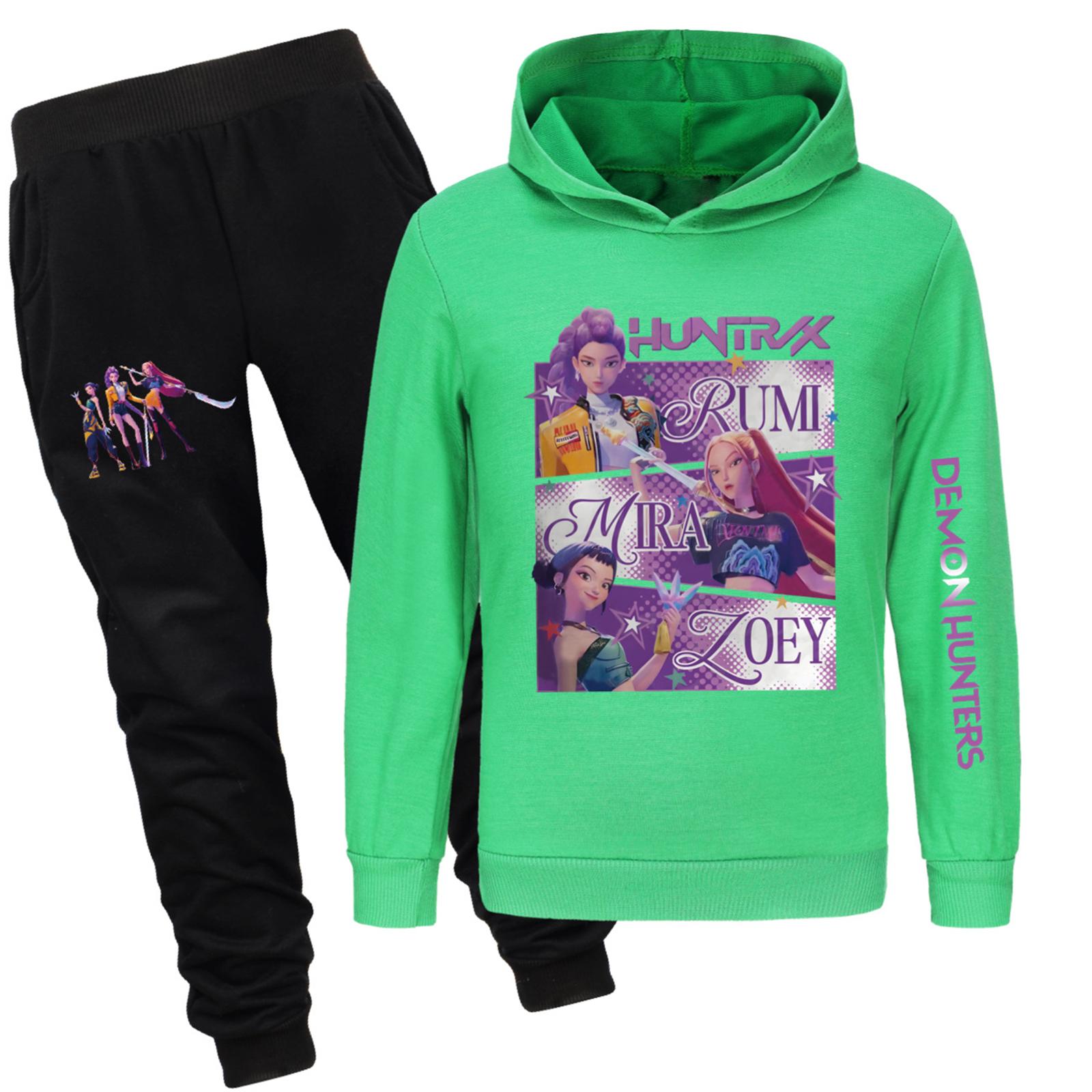 

Детский худи и брюки, двухпредметный спортивный костюм, комплект свитшота с длинным рукавом и принтом 150 зелёный