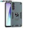 KEYSION Shockproof Armor Case for Samsung A17 5G Soft Silicone+PC Metal Ring Stand Phone Back Cover for Galaxy A17 5G