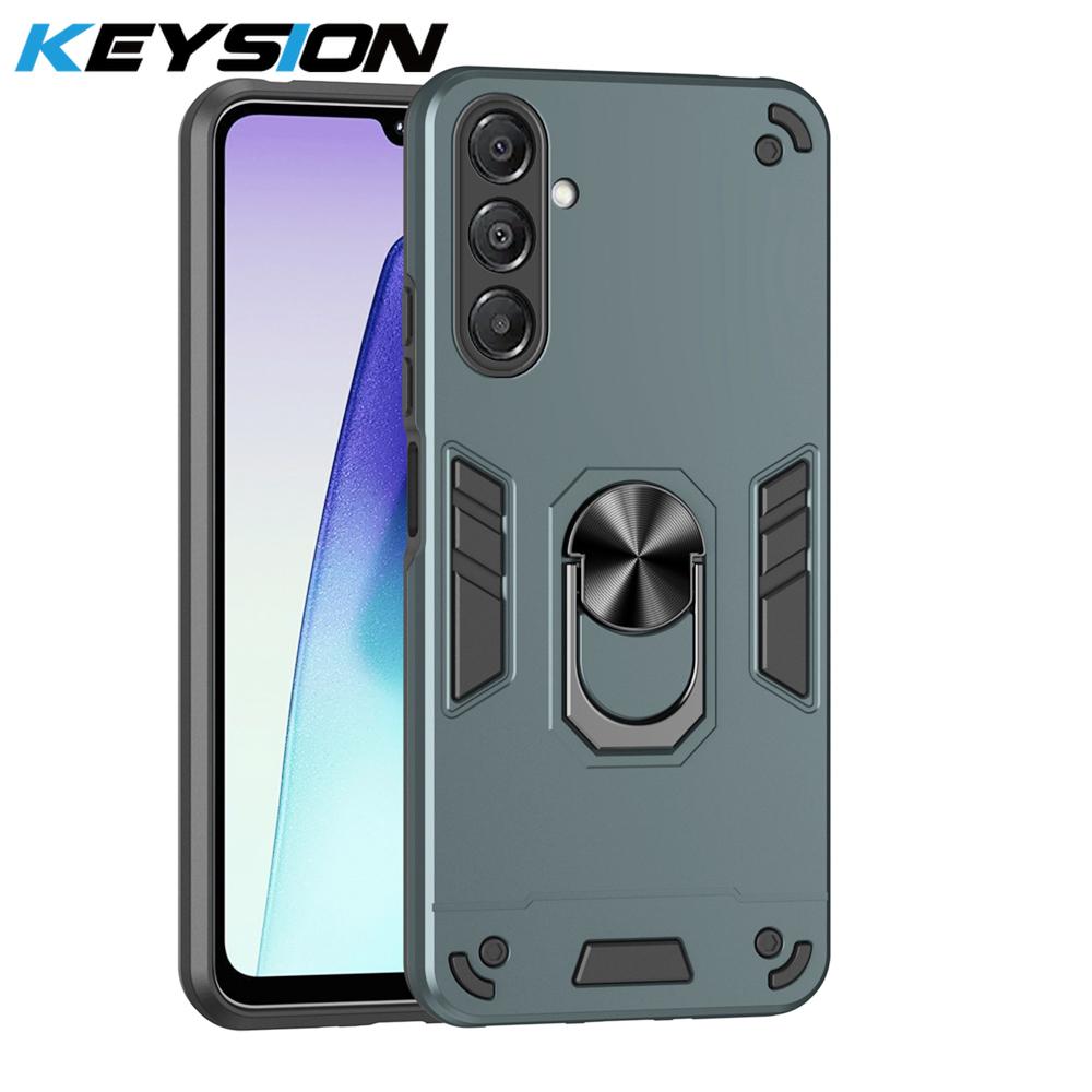 KEYSION Shockproof Armor Case for Samsung A17 5G Soft Silicone+PC Metal Ring Stand Phone Back Cover for Galaxy A17 5G