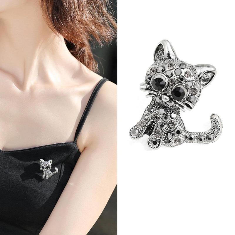 Söta Små Katt Broscher Pin Up Smycken För Kvinnor Kostym Hattar Klämmor Antik Silver