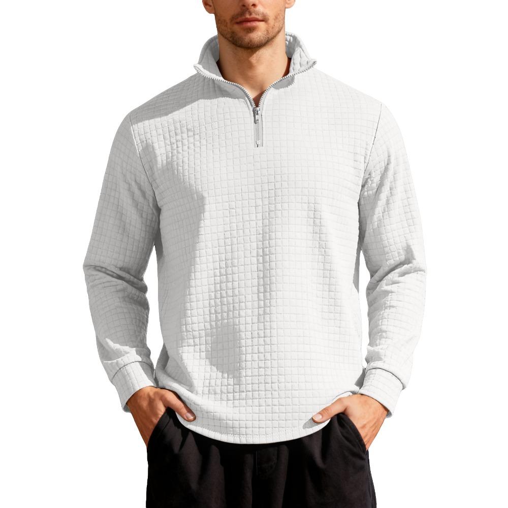 Autumn/Winter Business Casual Men's Loose-Fit Jacquard Half-Zip Sweatshirt with Small Check Collar