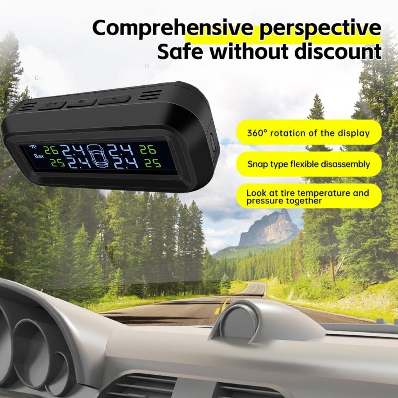 Reifendruckkontrollsystem, Wasserdichtes TPMS-Sensoren-Set, Digitales Display mit Solar- und USB-Betrieb für Auto-SUV