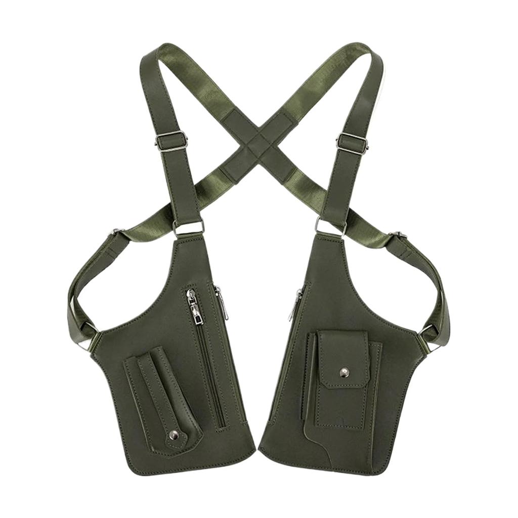 Double Shoulder Strap Men's Chest Rig Bag Multi-Pocket Outdoor Anti-Theft Tactical Fishing Bag Waterproof PU Multi-Purpose Pack