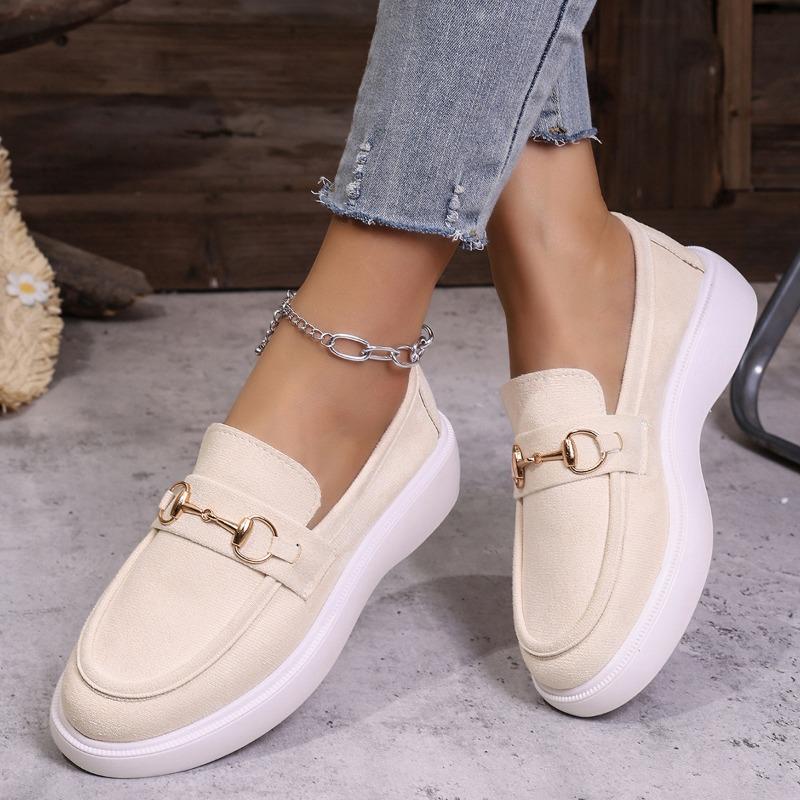 Women's Metal Buckle Loafers, British Style Slip-On Driving Shoes, Flat Sole Comfort Moccasins for Women