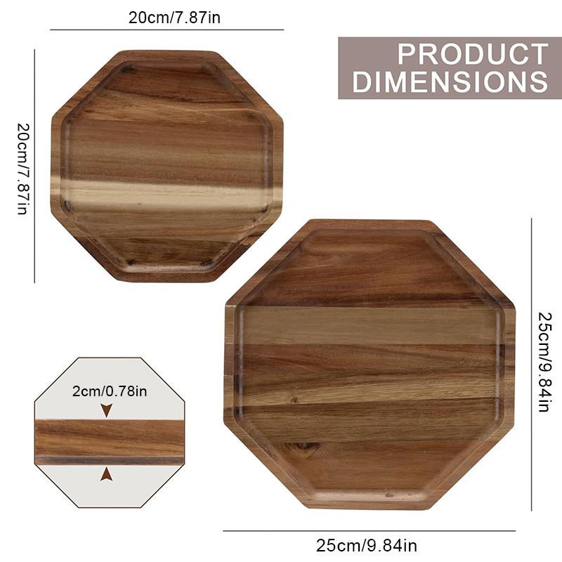 Akáciové dřevěné podnosy Servírovací talíře Osmiúhelníkový servírovací podnos Prkénko na chléb na ovoce, salát, sýrový talíř, podložky pod talíře