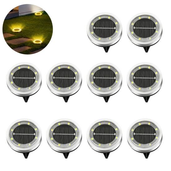 Solar Ground Lights, Glass In-Ground Landscape Lighting, Auto On/Off Waterproof LED Lawn Lamp for Garden Patio Walkway